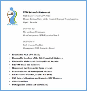 NBD Network Statement on Nile Day 2019 - February 22nd, Kigali - Rwanda