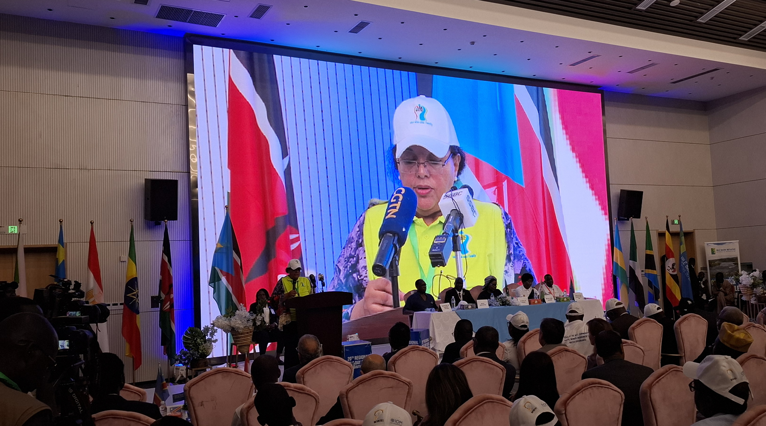The NBD Chairperson Ms. Aynalm Ashebir delivers her remarks at the 20th Regional Nile Day Commemoration, Juba, Republic of South Sudan, 22 February 2026