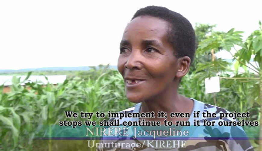 After trainings by NBDF/RECOR in making kitchen garden, Nirere says “We try to implement it even if the project stops we shall continue to do it for ourselves.”
