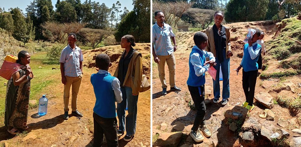 The writer holds a conversation with a mother and young learners at a water collection point, documenting the direct impact of water scarcity on school attendance and academic performance. Guje Wereda, 24 January 2026.