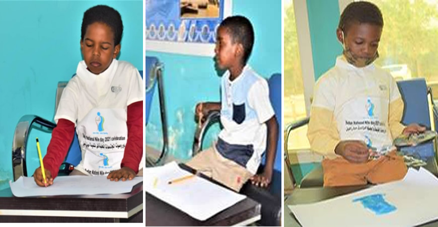 Children Participating in a Competition to Draw River Nile During the National Nile Day 2021 Celebrations in Sudan